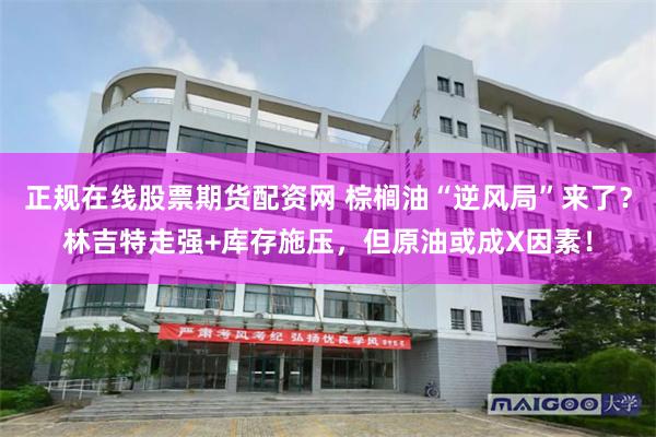 正规在线股票期货配资网 棕榈油“逆风局”来了？林吉特走强+库存施压，但原油或成X因素！
