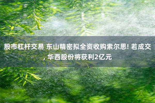 股市杠杆交易 东山精密拟全资收购索尔思! 若成交, 华西股份将获利2亿元