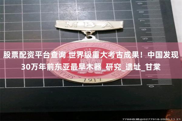 股票配资平台查询 世界级重大考古成果！中国发现30万年前东亚最早木器_研究_遗址_甘棠